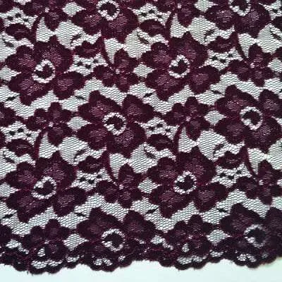 4O-107 Eggplant Re-embroidered Stretch Lace